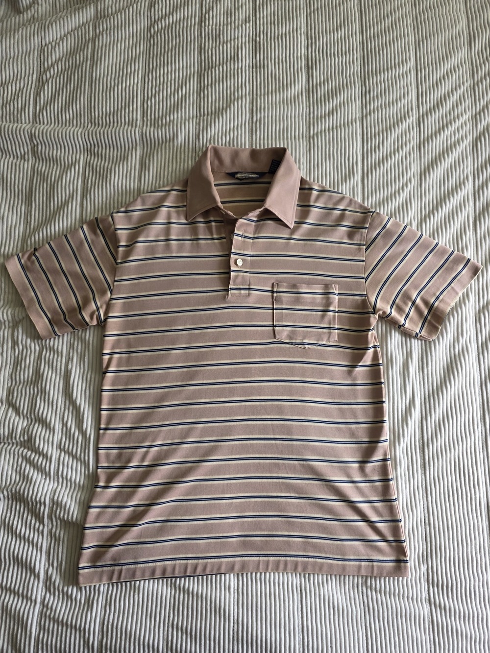 Vintage Striped Polo Shirt in Dusty Pink and Navy Tag Says Med But Fits Small
